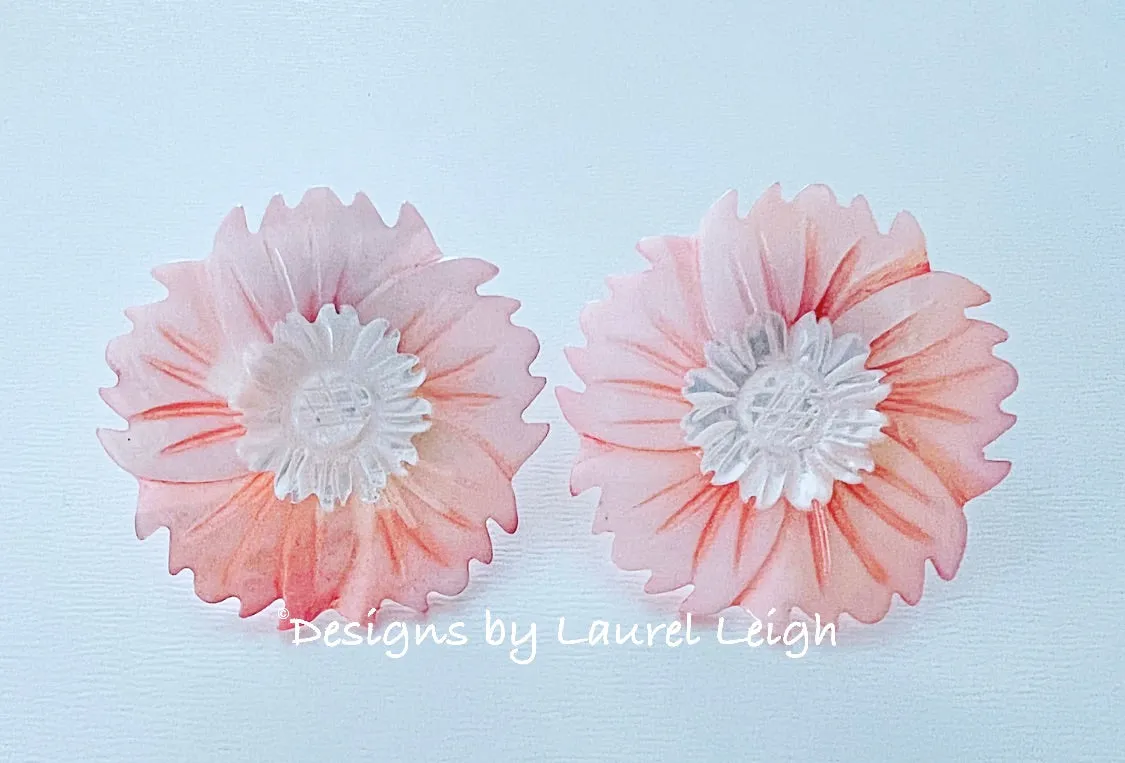 Pink & White Pearl Sunflower Flower Earrings