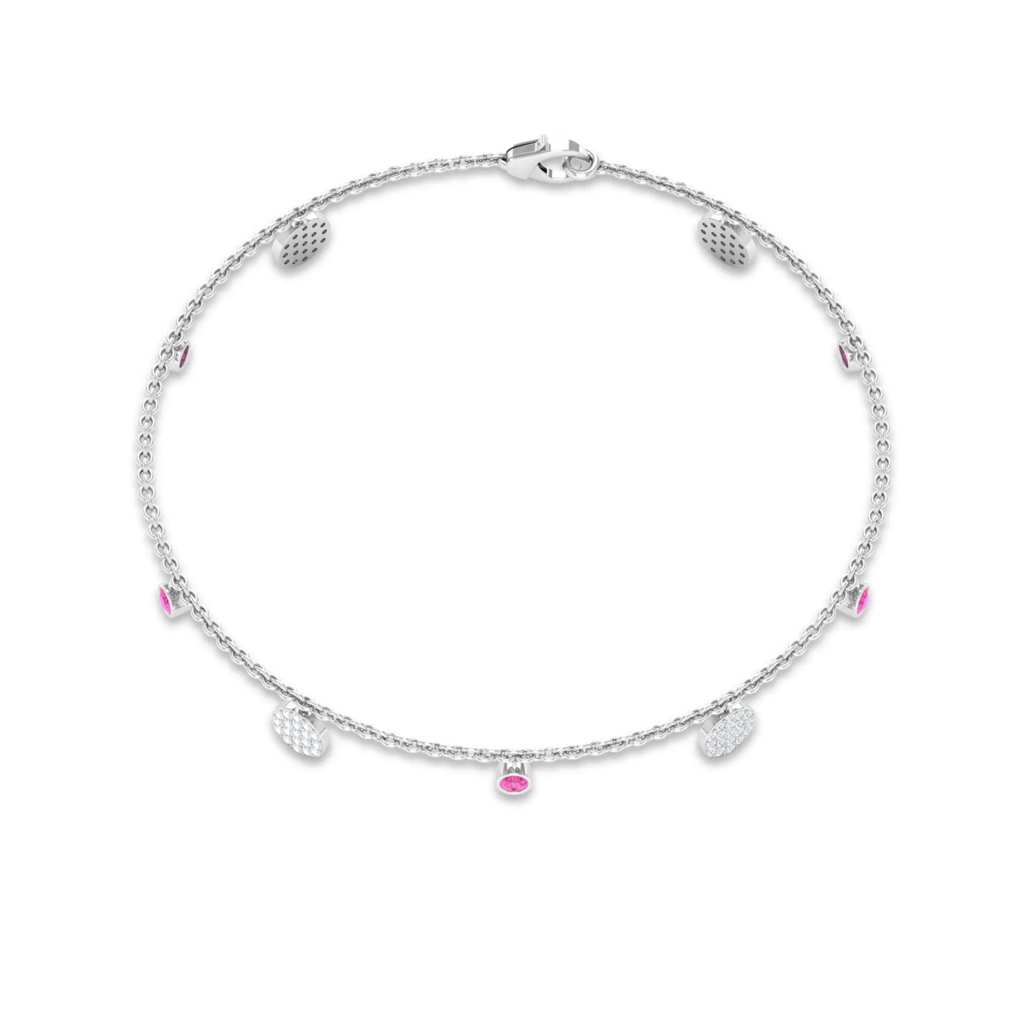 Pink Sapphire and Diamond Station Chain Charm Bracelet