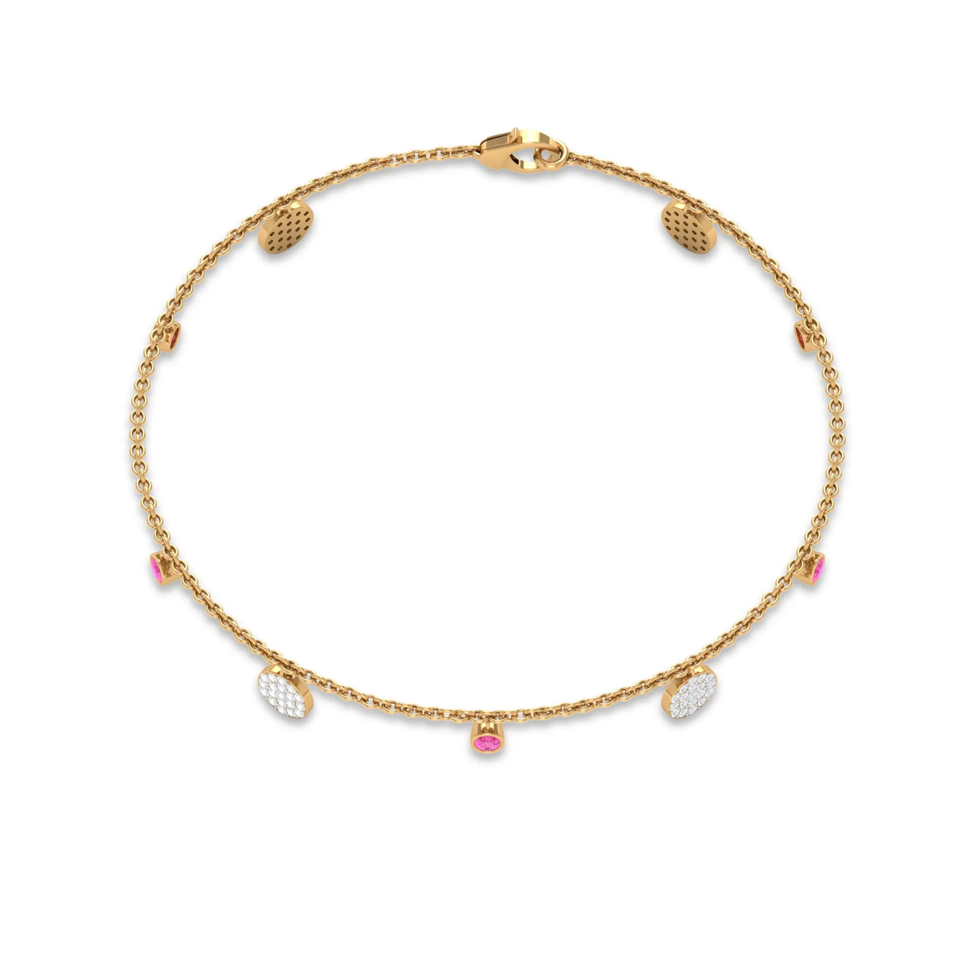 Pink Sapphire and Diamond Station Chain Charm Bracelet