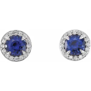 Platinum 4 mm Lab-Grown Blue Sapphire & 1/10 CTW Natural Diamond Earrings