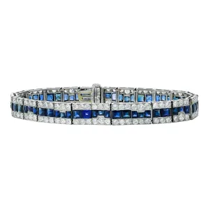 Platinum Diamond and Sapphire 7-Inch Bracelet