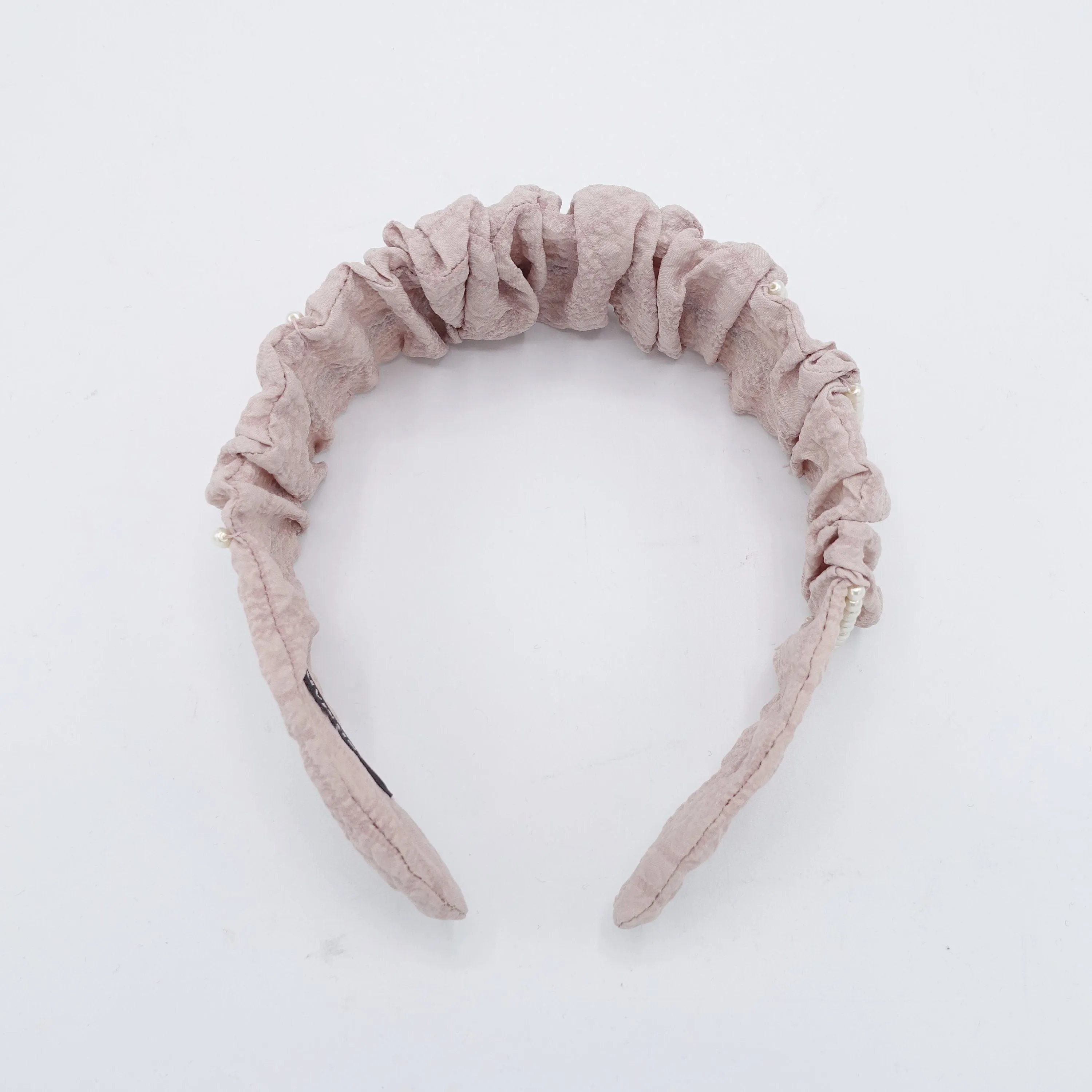 pleated headband pearl beaded ornaments embellished hairband  crinkled fabric hair accessory for women