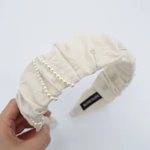 pleated headband pearl beaded ornaments embellished hairband  crinkled fabric hair accessory for women