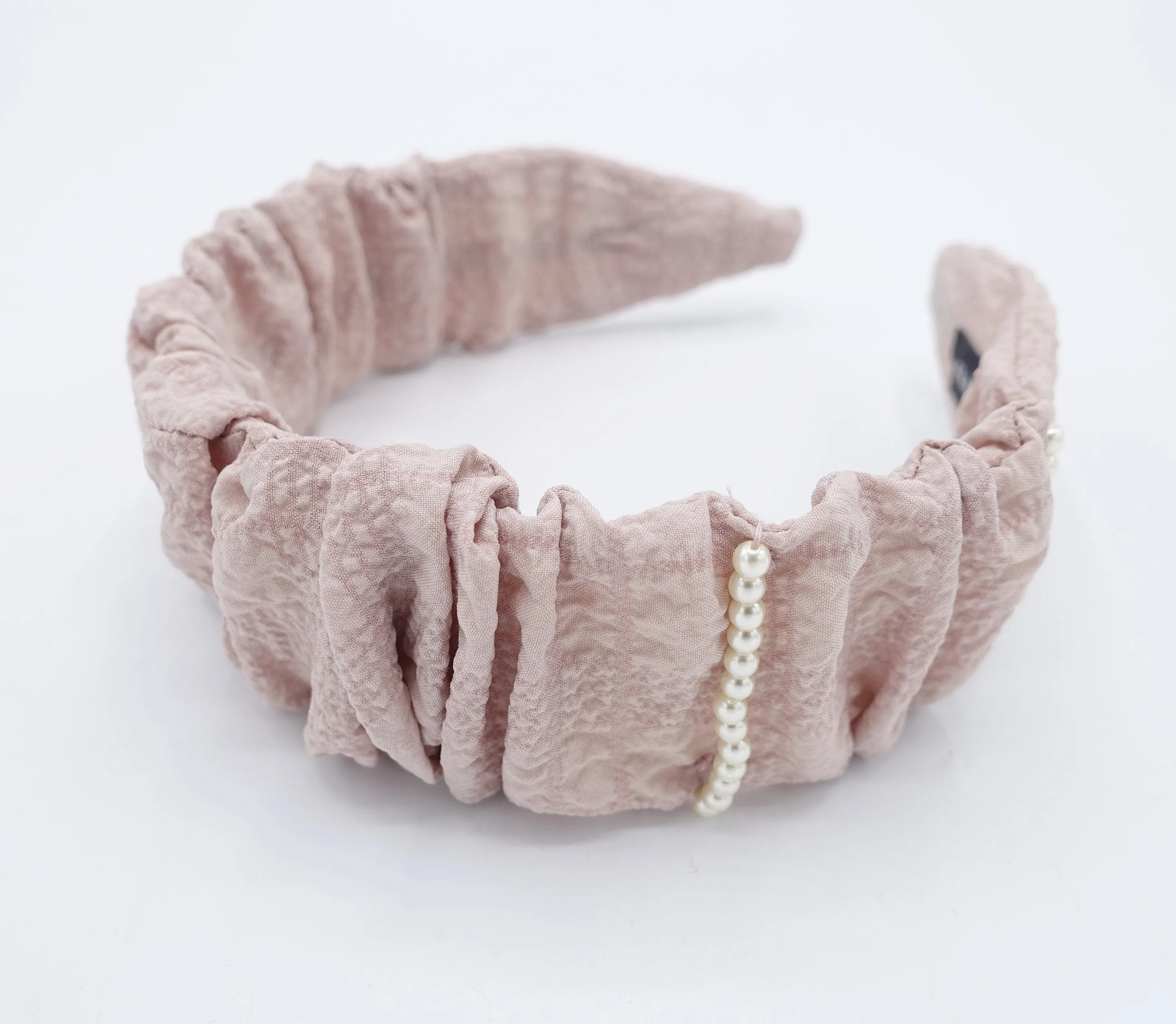 pleated headband pearl beaded ornaments embellished hairband  crinkled fabric hair accessory for women