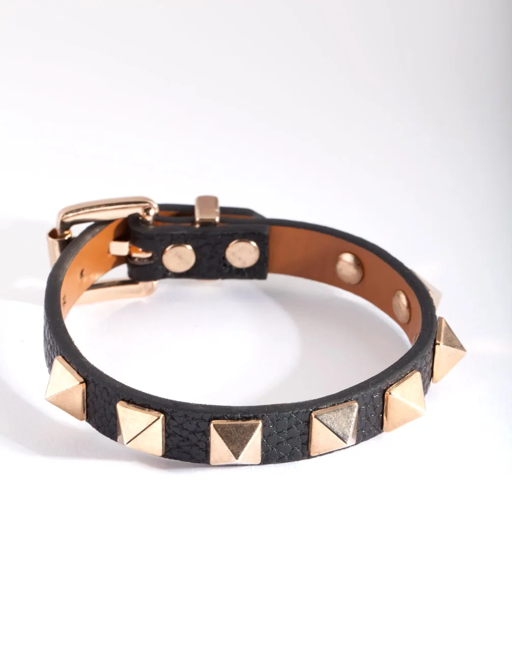 Pleather Gold Stud Buckle Bracelet