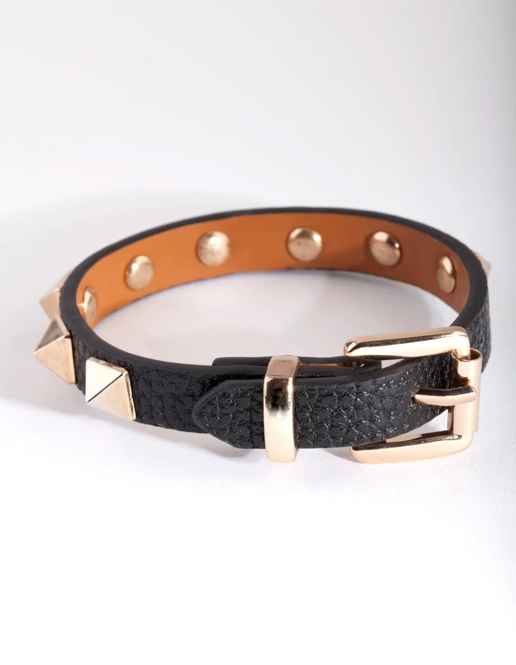 Pleather Gold Stud Buckle Bracelet