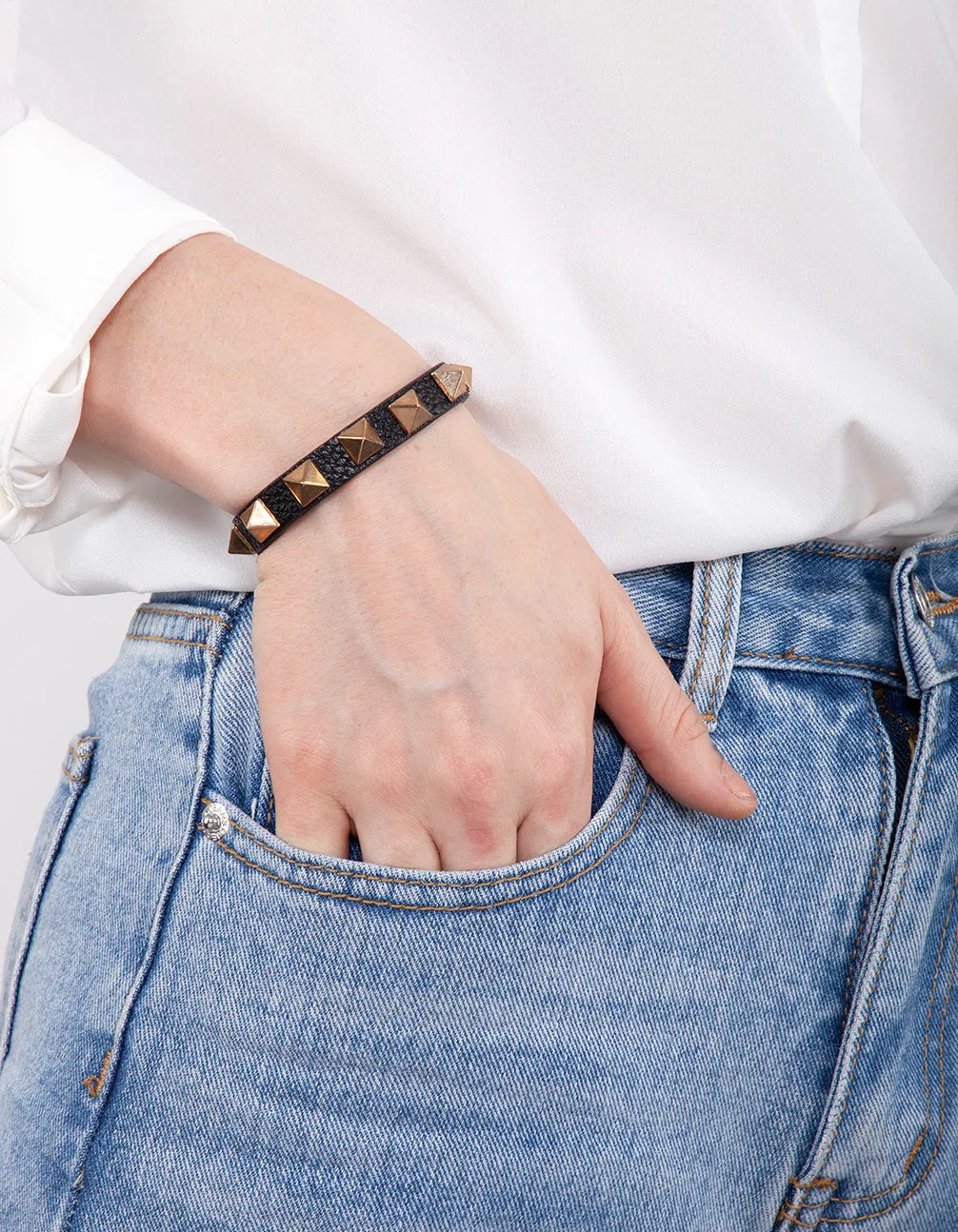 Pleather Gold Stud Buckle Bracelet