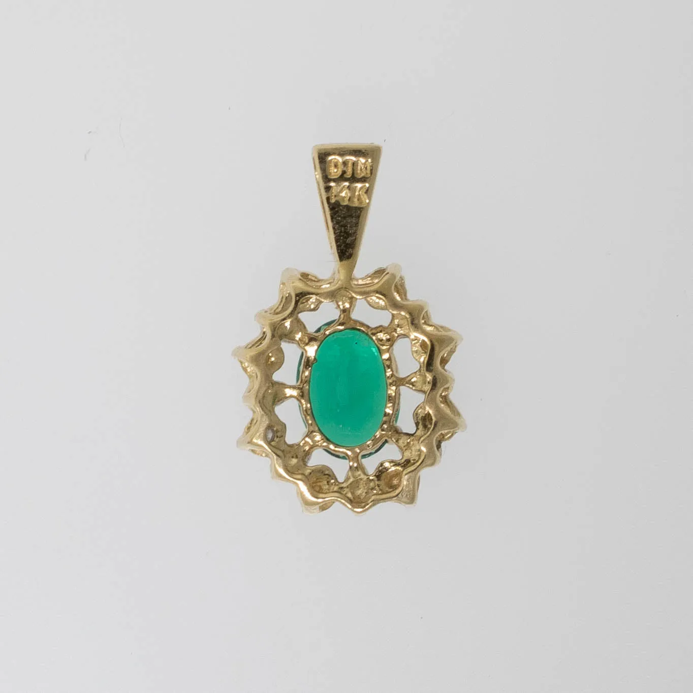 Preowned 14K Yellow Gold Pendant with Oval Synthetic Green Stone and Diamonds