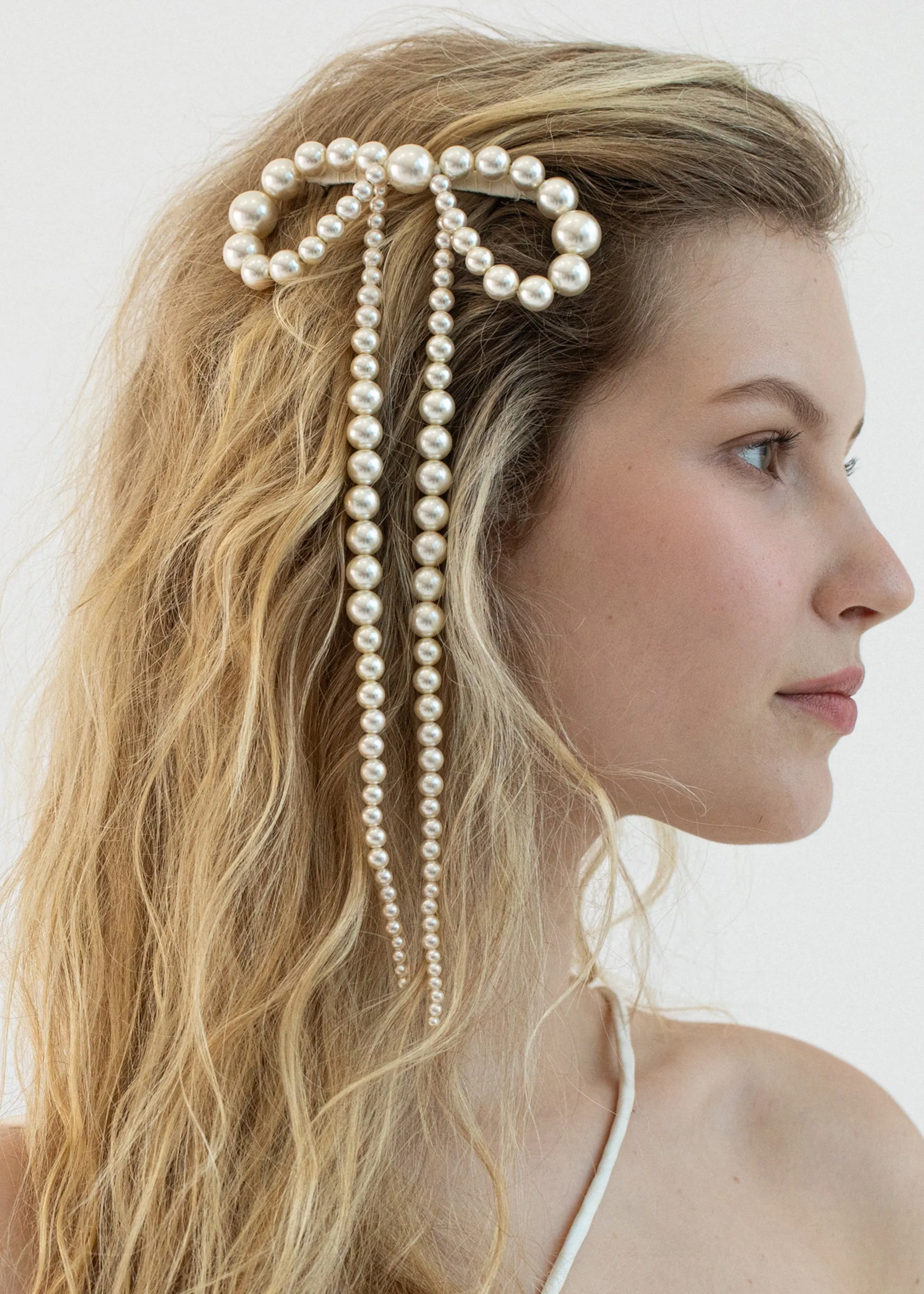 Presley Bow Barrette -- Pearl