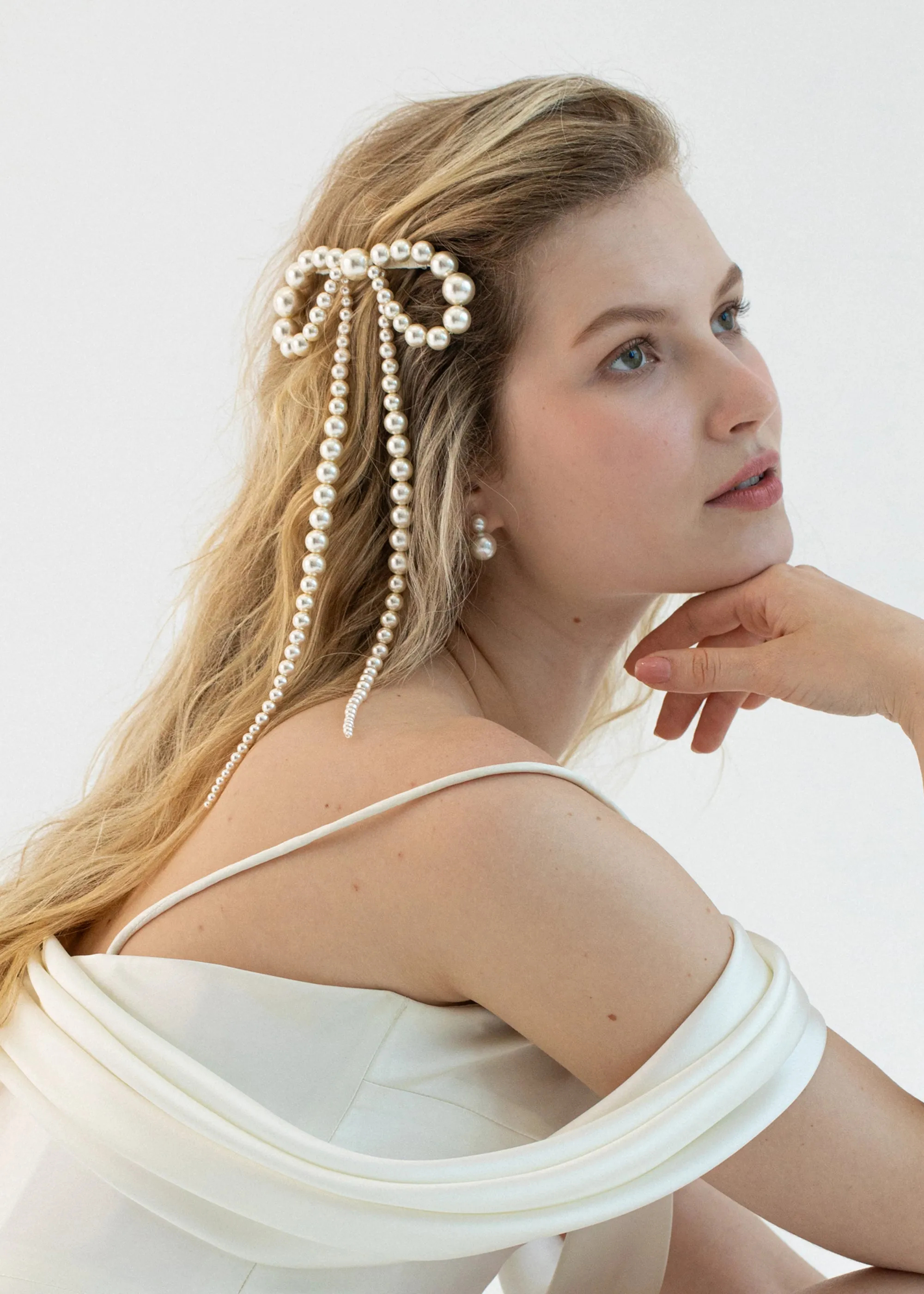 Presley Bow Barrette -- Pearl