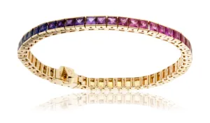 Princess Cut Yellow Gold Rainbow Sapphire Bracelet