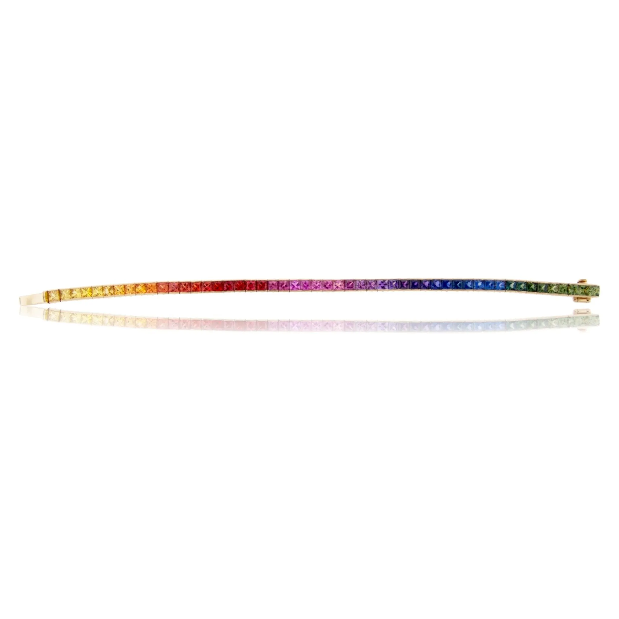 Princess Cut Yellow Gold Rainbow Sapphire Bracelet