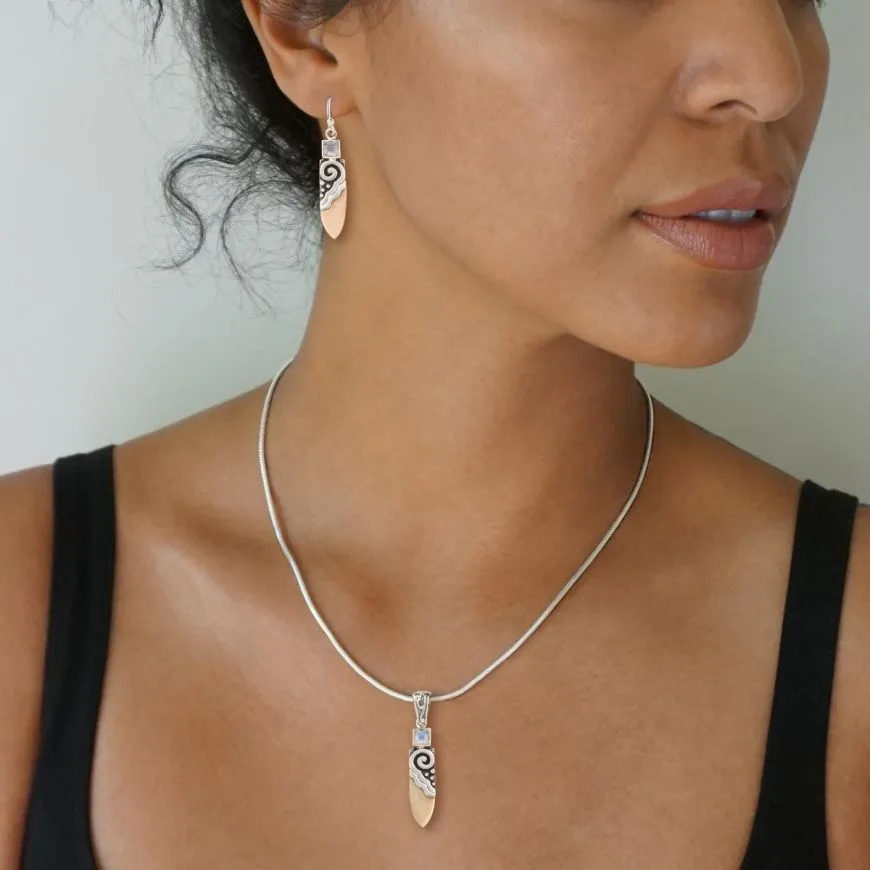 "Life Force" Fossilized Walrus Ivory and Moonstone Sterling Silver Earrings
