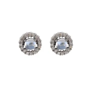 Rainbow Moonstone Diamond Halo Earrings