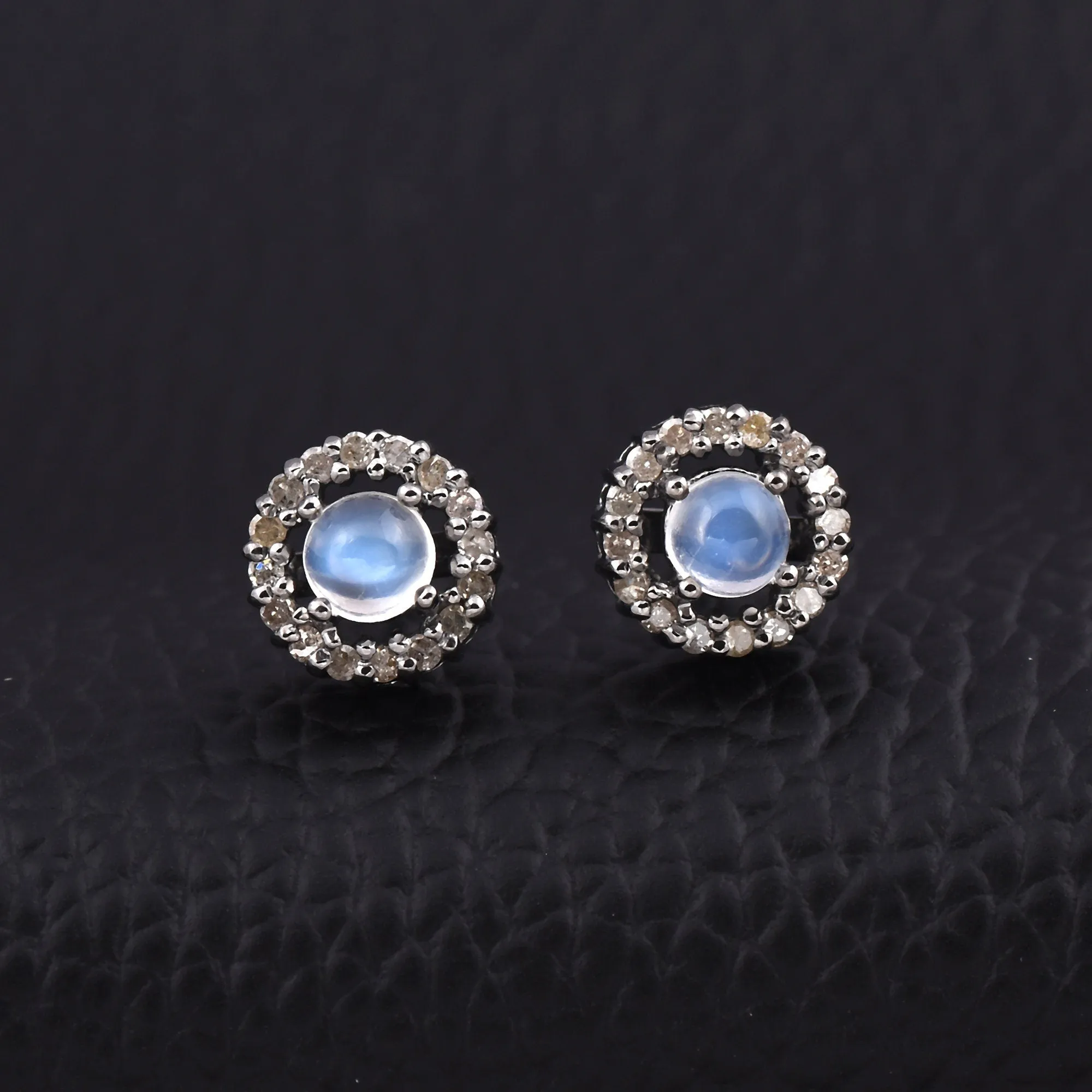Rainbow Moonstone Diamond Halo Earrings
