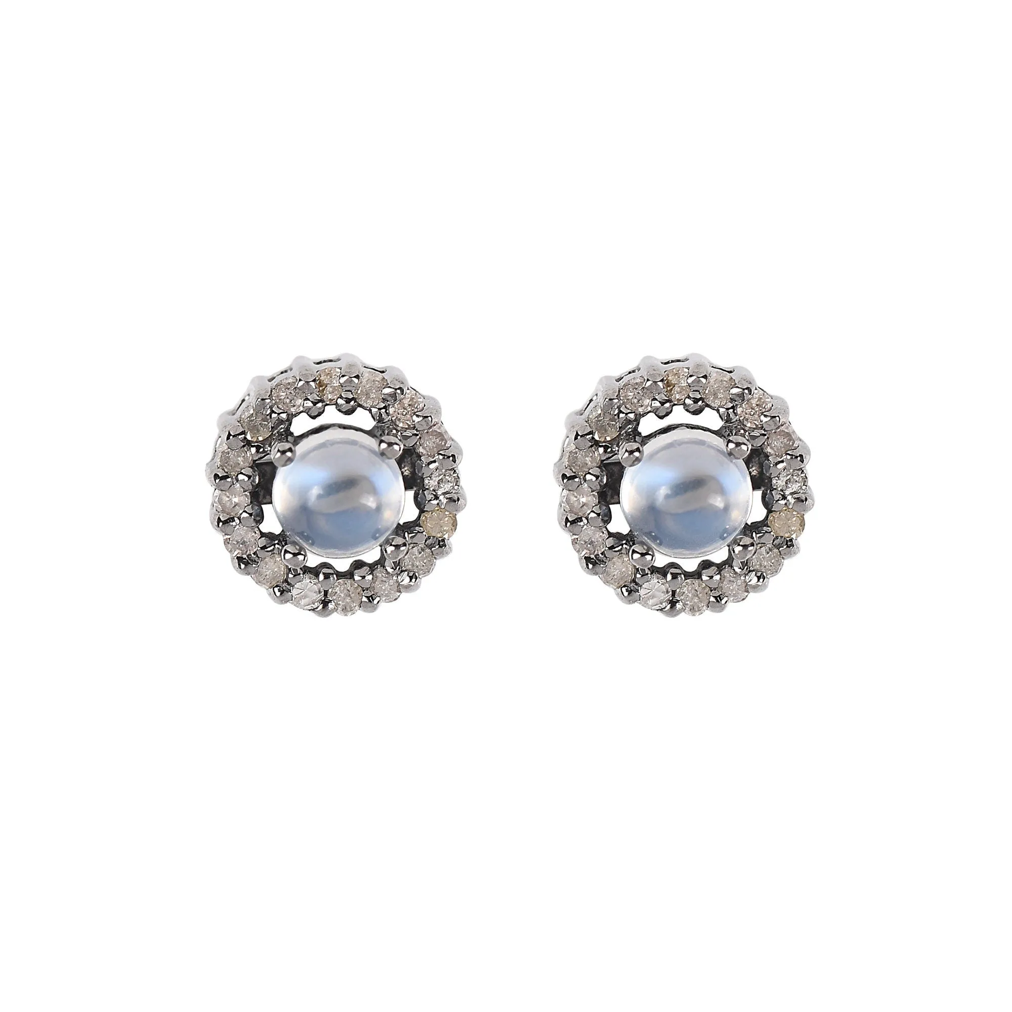 Rainbow Moonstone Diamond Halo Earrings