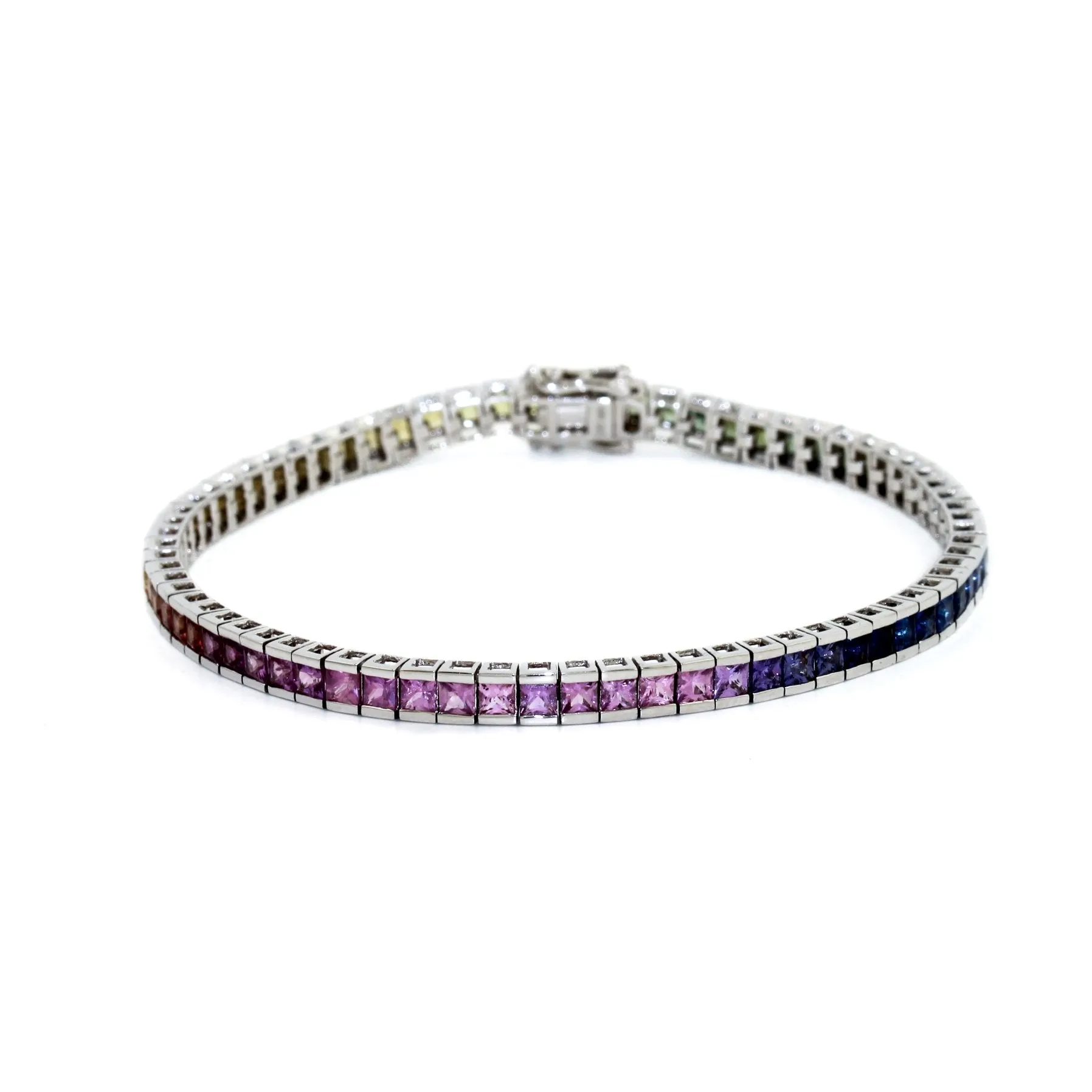 Rainbow Sapphire White Gold Tennis Bracelet