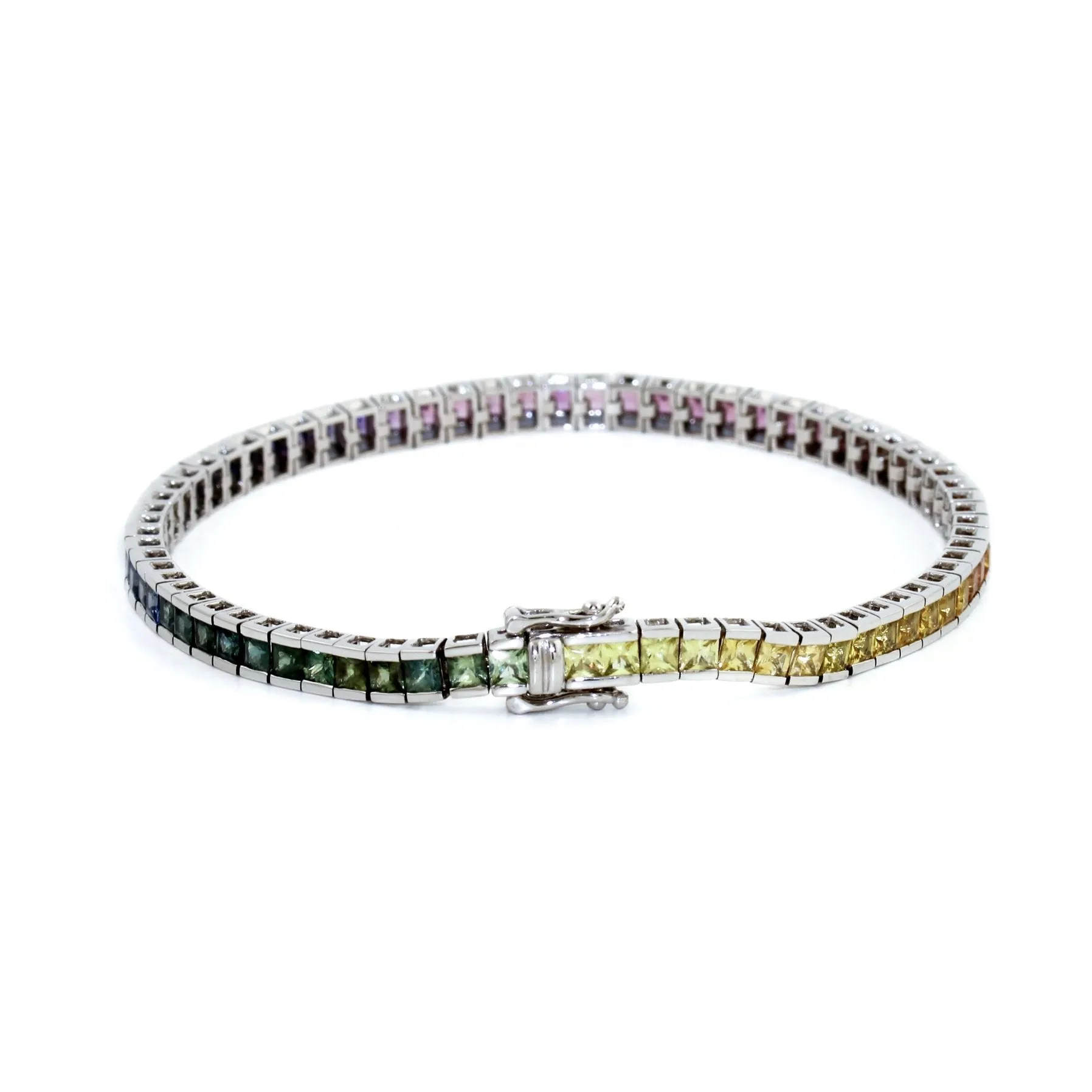 Rainbow Sapphire White Gold Tennis Bracelet