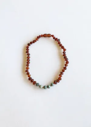 Raw Cognac Amber   Turquoise Jasper Necklace