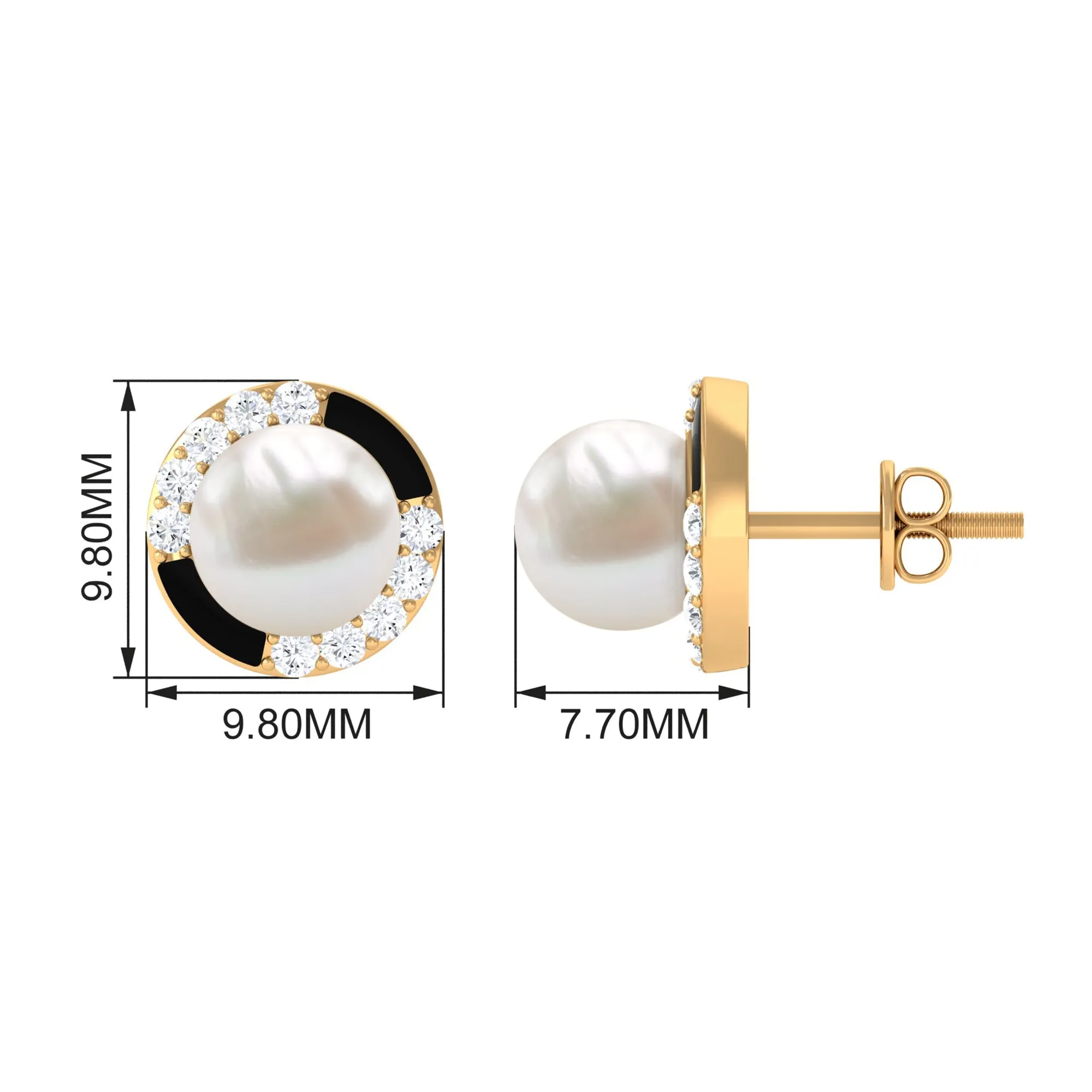 Real Freshwater Pearl Stud Earrings with Diamond