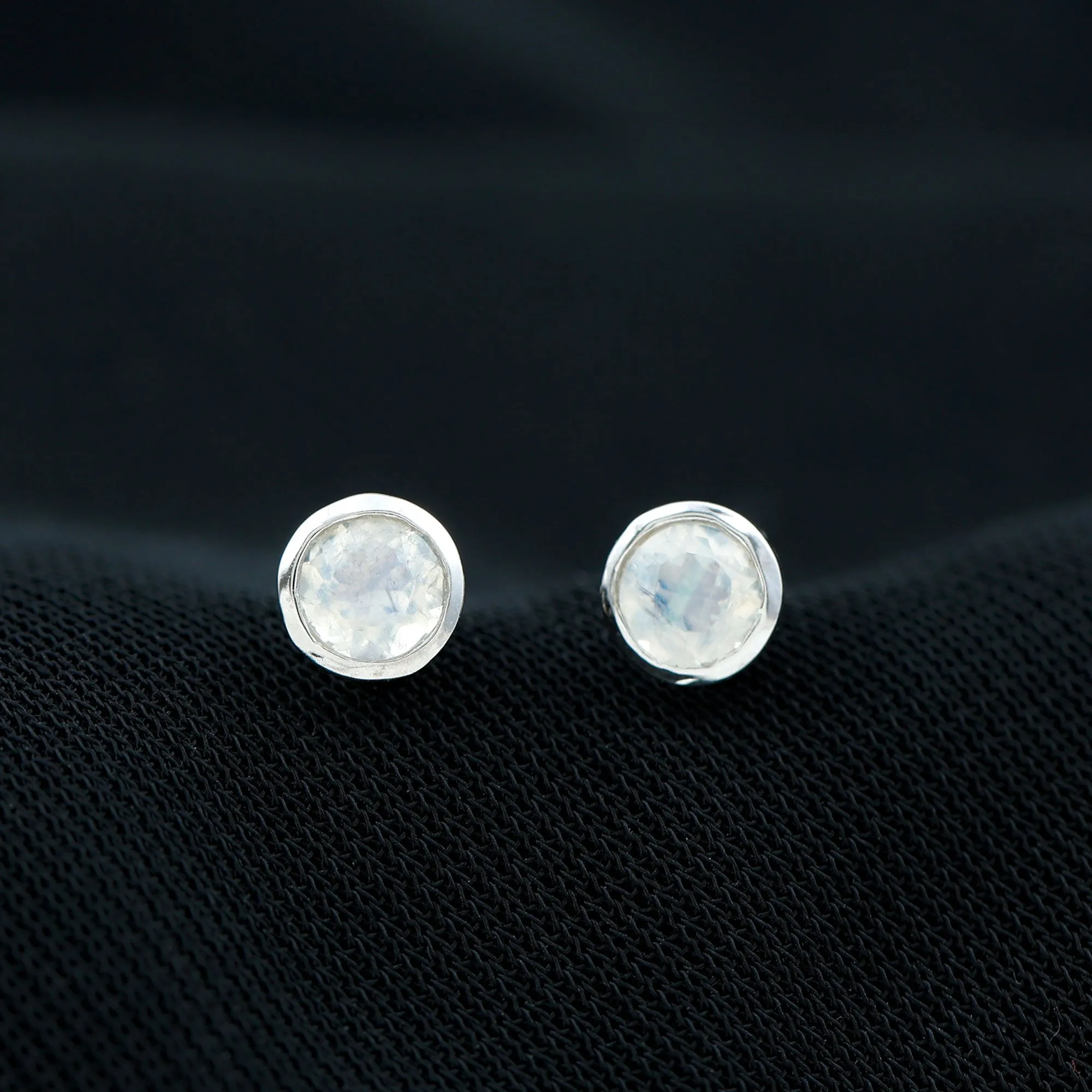 Real Moonstone Solitaire Stud Earrings in Bezel Setting