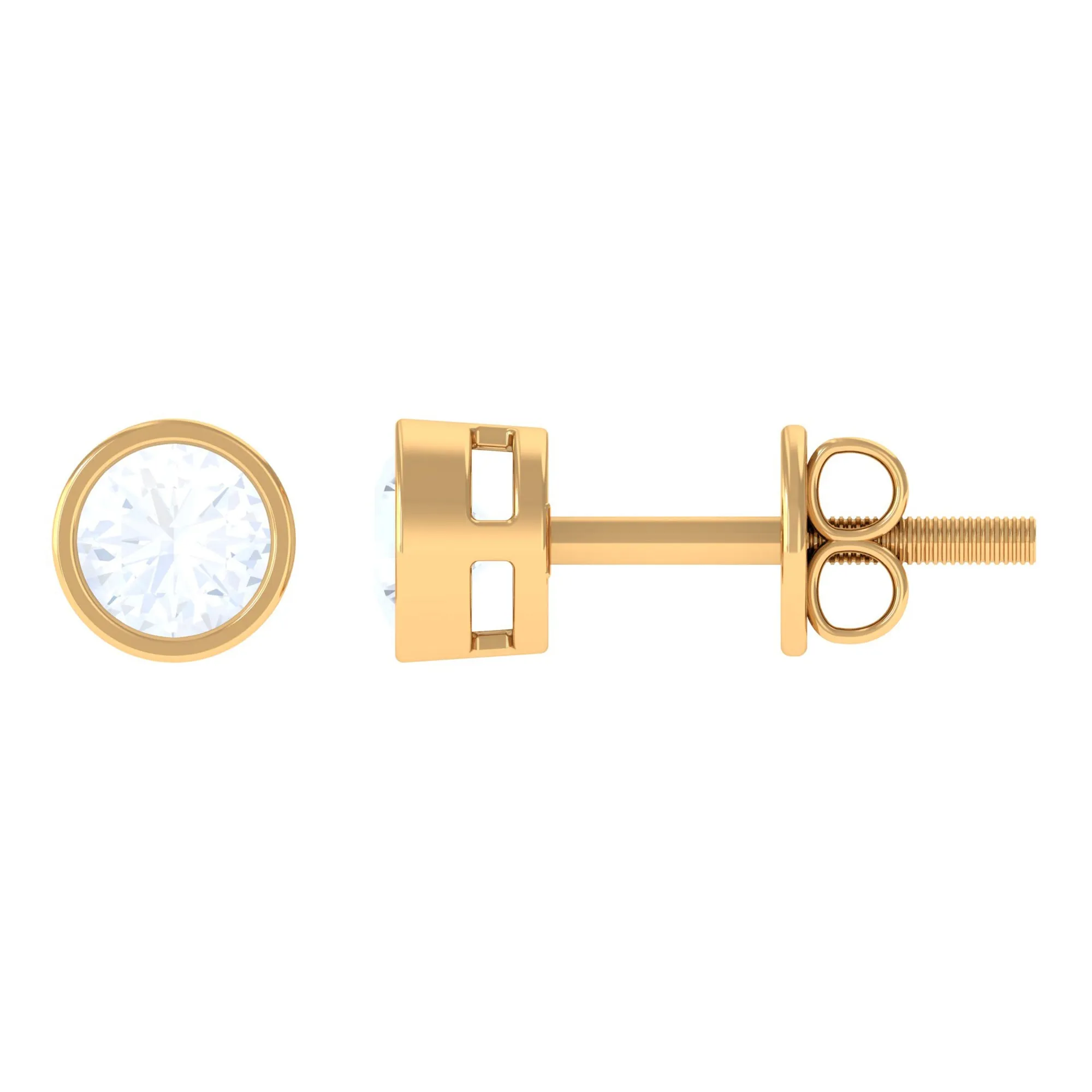 Real Moonstone Solitaire Stud Earrings in Bezel Setting