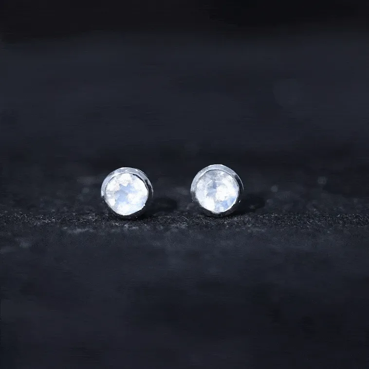 Real Moonstone Solitaire Stud Earrings in Bezel Setting