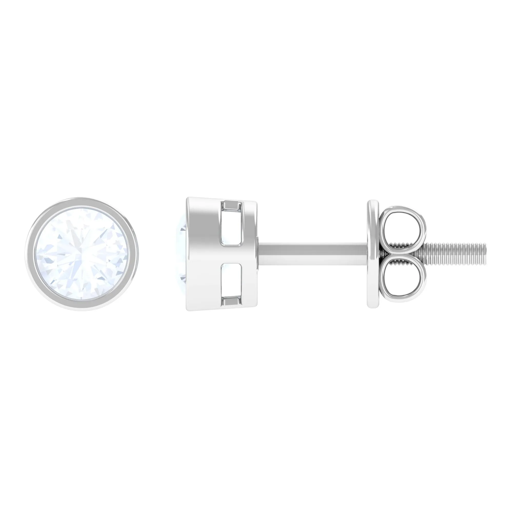 Real Moonstone Solitaire Stud Earrings in Bezel Setting