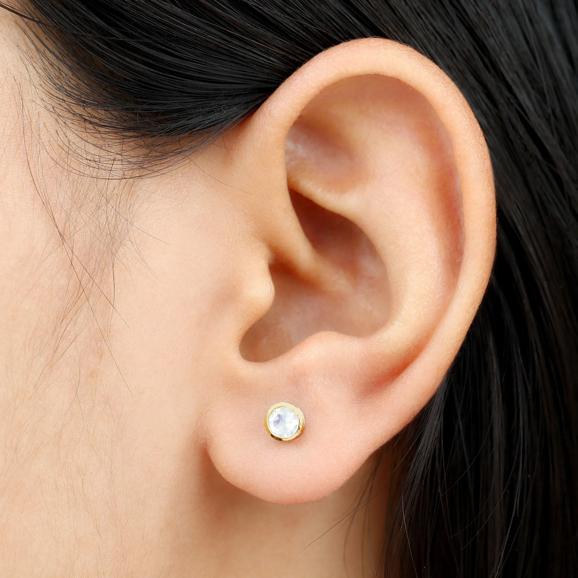 Real Moonstone Solitaire Stud Earrings in Bezel Setting