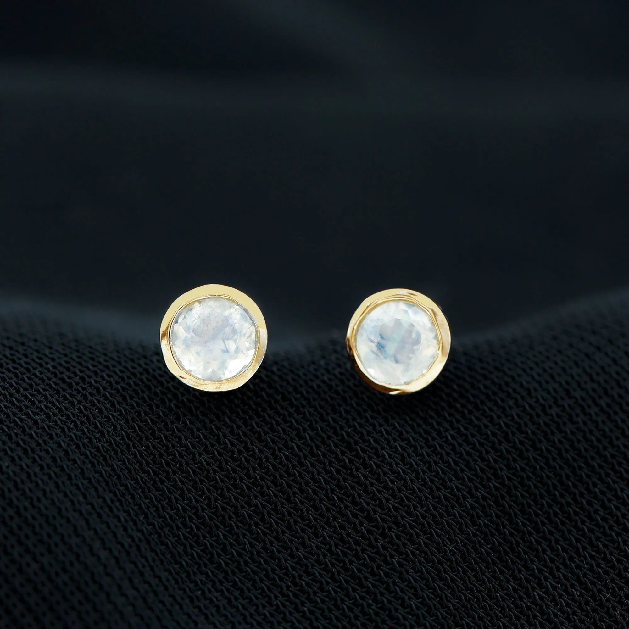 Real Moonstone Solitaire Stud Earrings in Bezel Setting