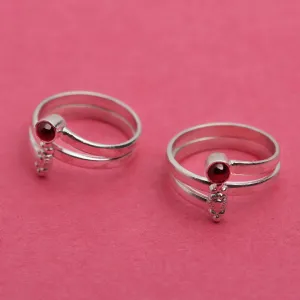 Red Silver Toe Ring