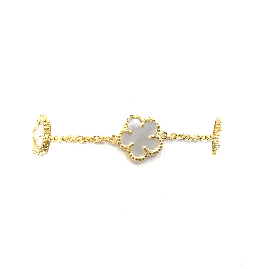 Rhodium / Gold Plated Sterling Silver Mother of Pearl Flower Bracelet