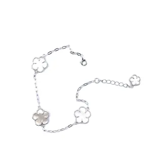 Rhodium / Gold Plated Sterling Silver Mother of Pearl Flower Bracelet