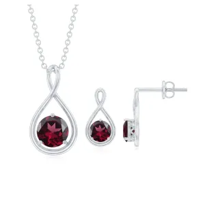 Rhodolite Solitaire and Gold Infinity Earrings and Pendant Set