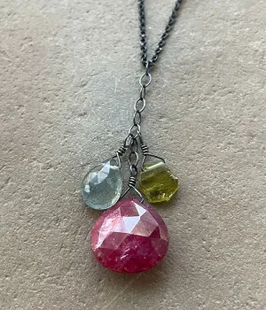 Rose Hips Ruby Cluster Necklace