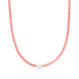 Ross-Simons 4mm Pink Coral Bead and 8.5-9mm Cultured Pearl Necklace