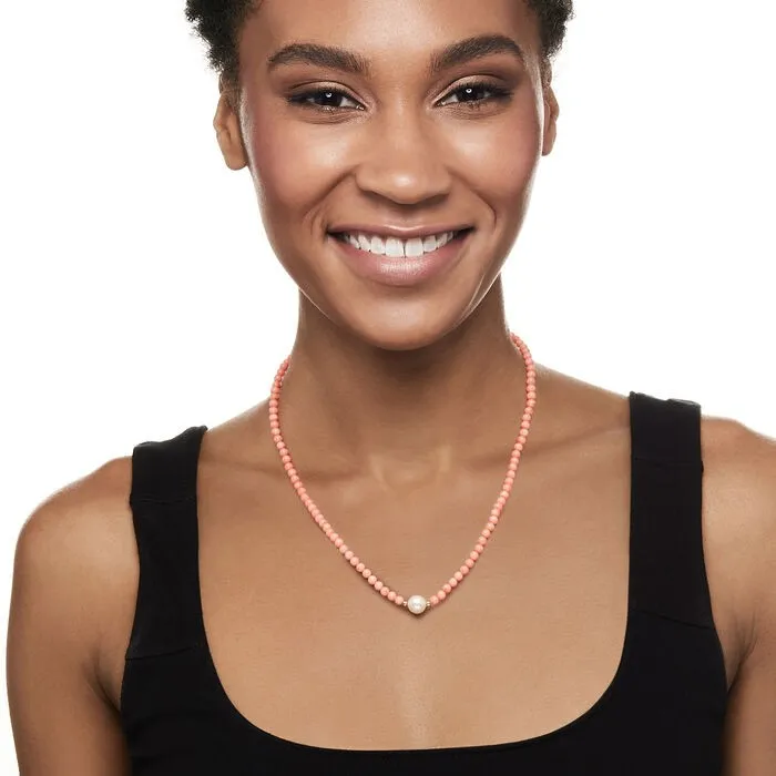 Ross-Simons 4mm Pink Coral Bead and 8.5-9mm Cultured Pearl Necklace