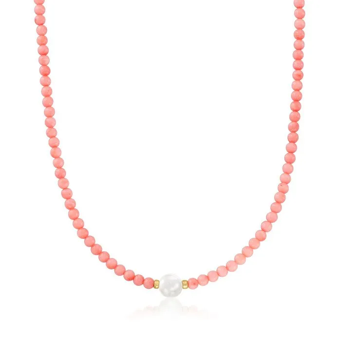 Ross-Simons 4mm Pink Coral Bead and 8.5-9mm Cultured Pearl Necklace
