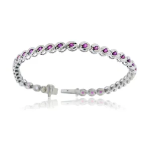 Round Half Bezel Sterling Silver Pink - Purple Sapphire Bracelet