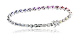 Round Half Bezel Sterling Silver Rainbow Sapphire Bracelet