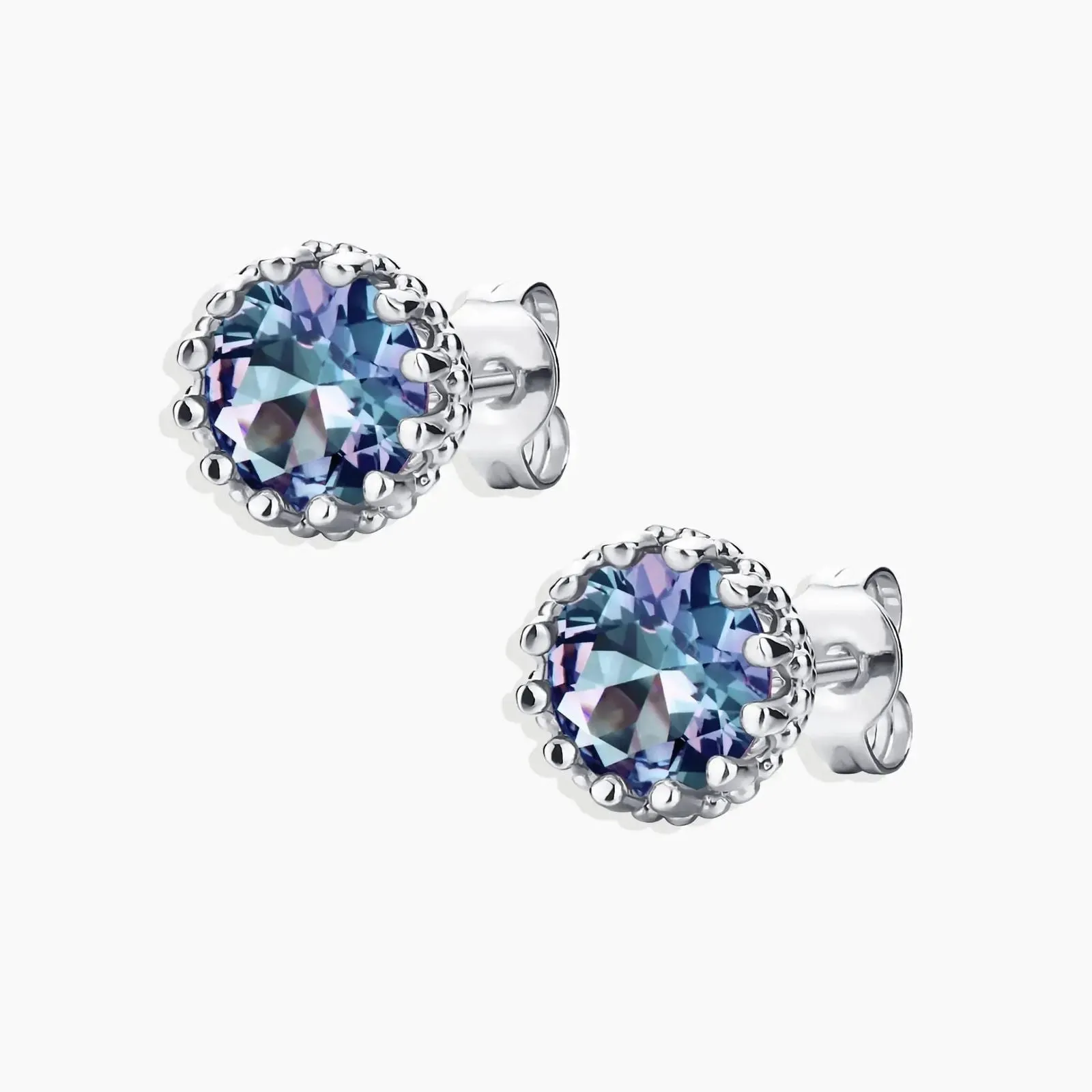 Round Shape Alexandrite Designer Stud Earrings in 925 Sterling Silver - Irosk Australia®