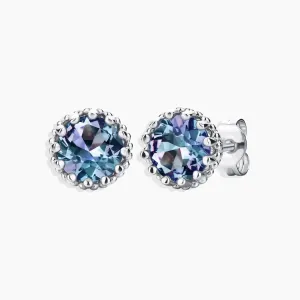 Round Shape Alexandrite Designer Stud Earrings in 925 Sterling Silver - Irosk Australia®