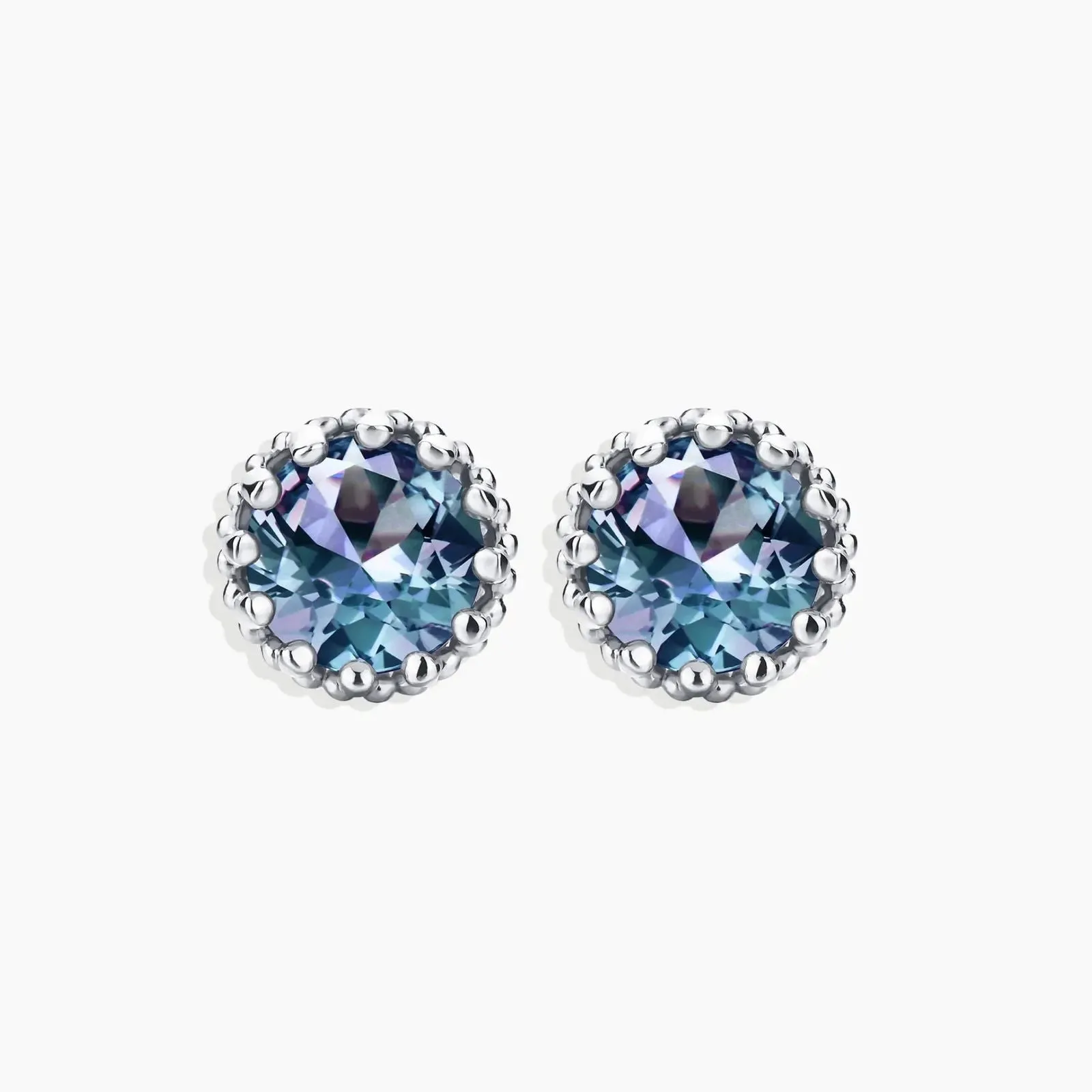 Round Shape Alexandrite Designer Stud Earrings in 925 Sterling Silver - Irosk Australia®