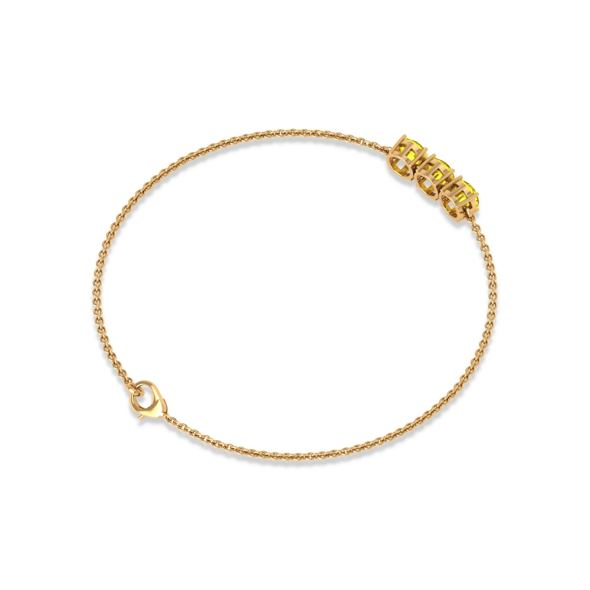 Round Yellow Sapphire Three Stone Chain Bracelet