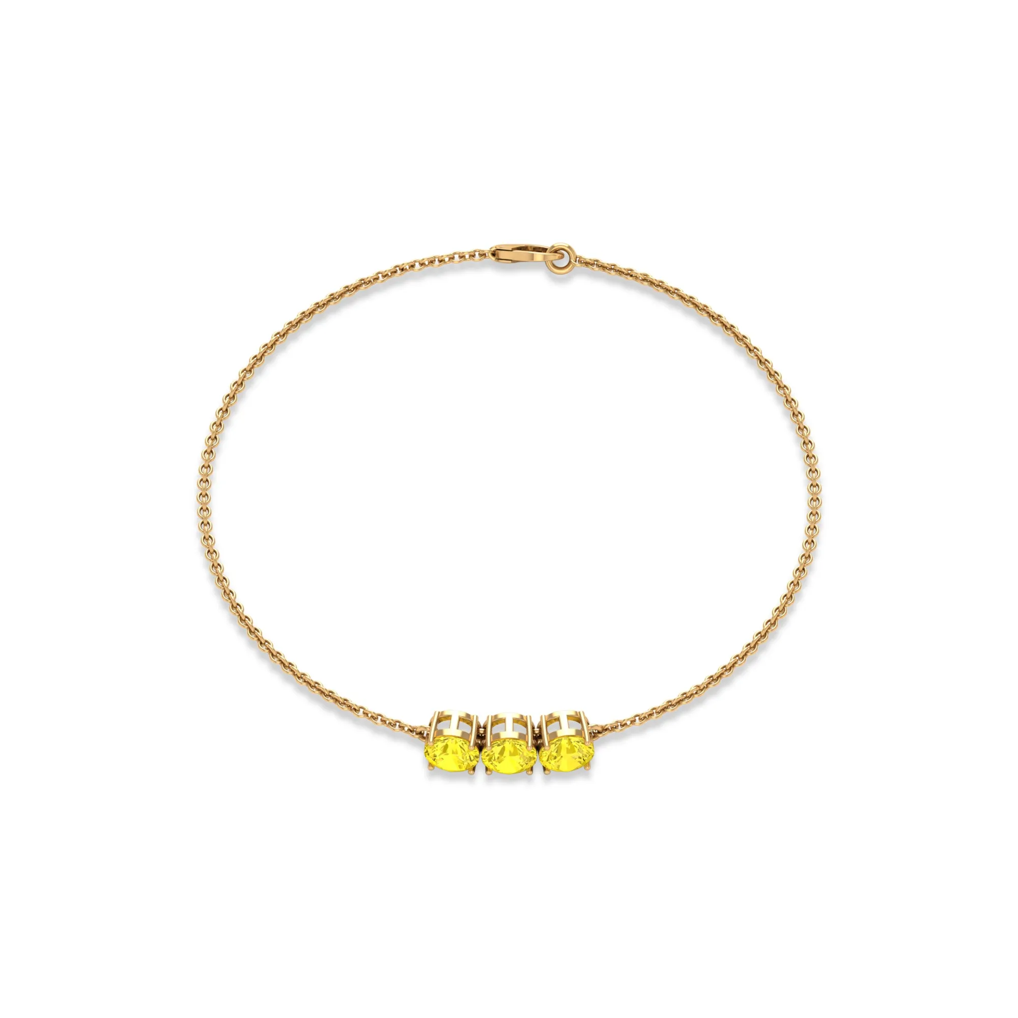 Round Yellow Sapphire Three Stone Chain Bracelet