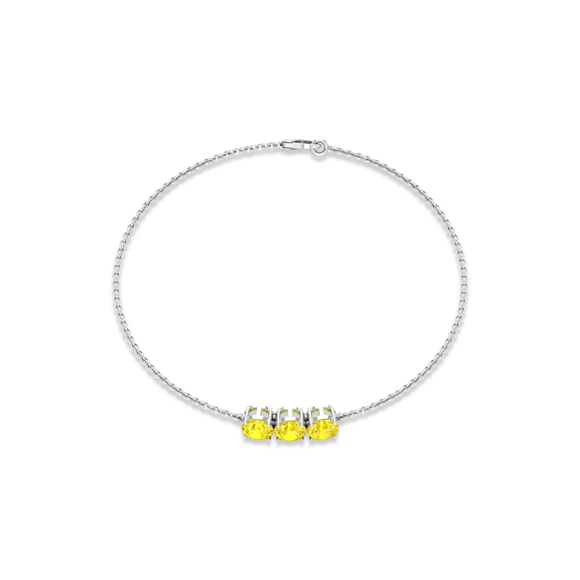 Round Yellow Sapphire Three Stone Chain Bracelet