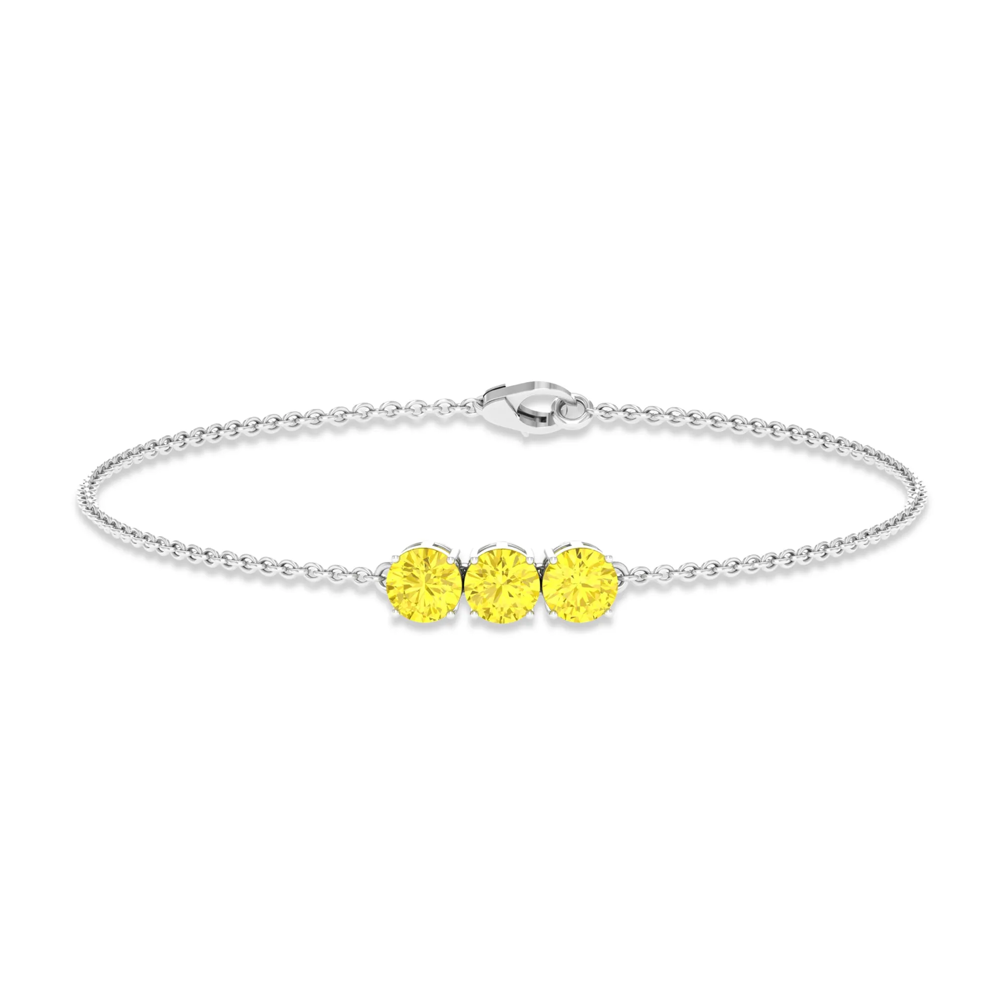Round Yellow Sapphire Three Stone Chain Bracelet