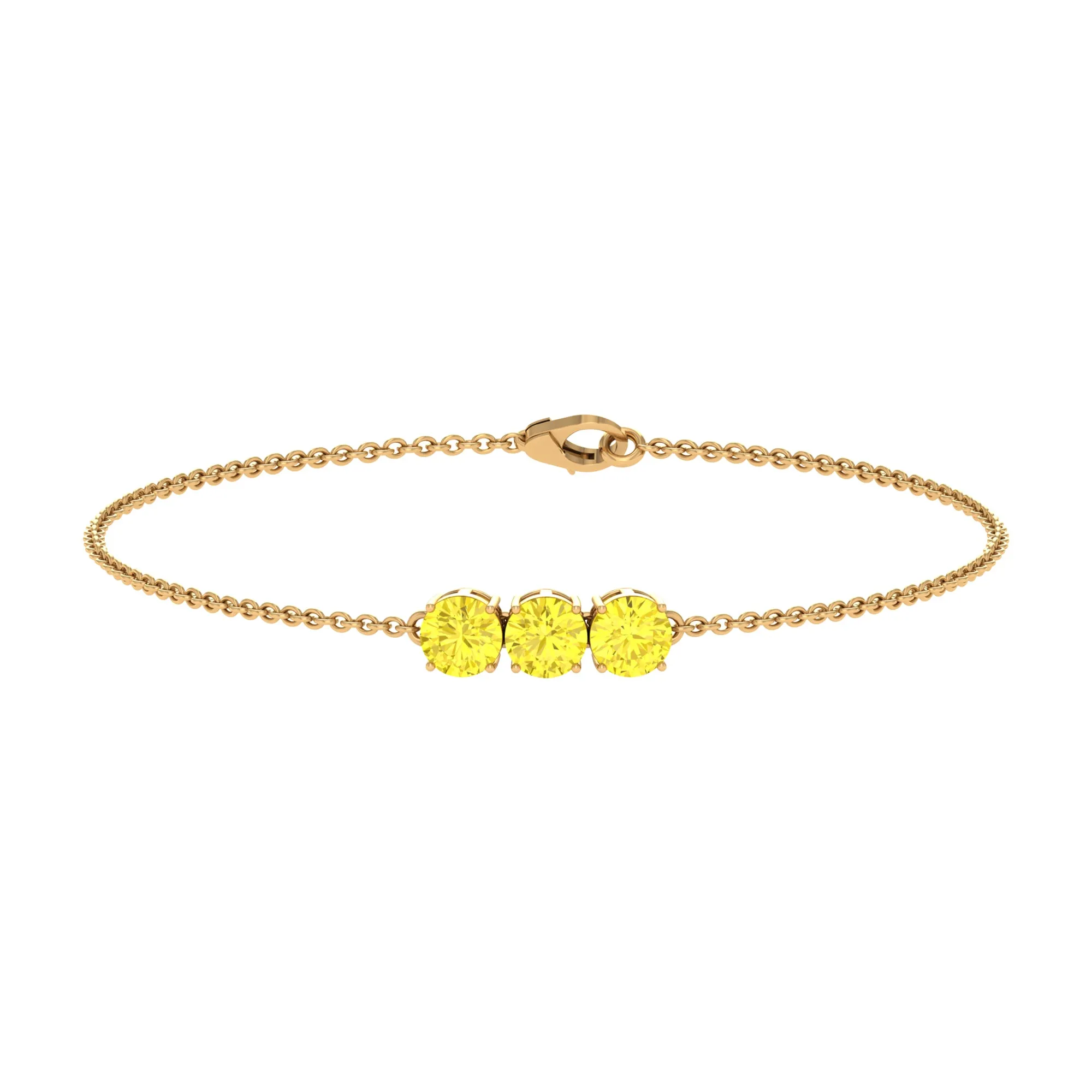 Round Yellow Sapphire Three Stone Chain Bracelet