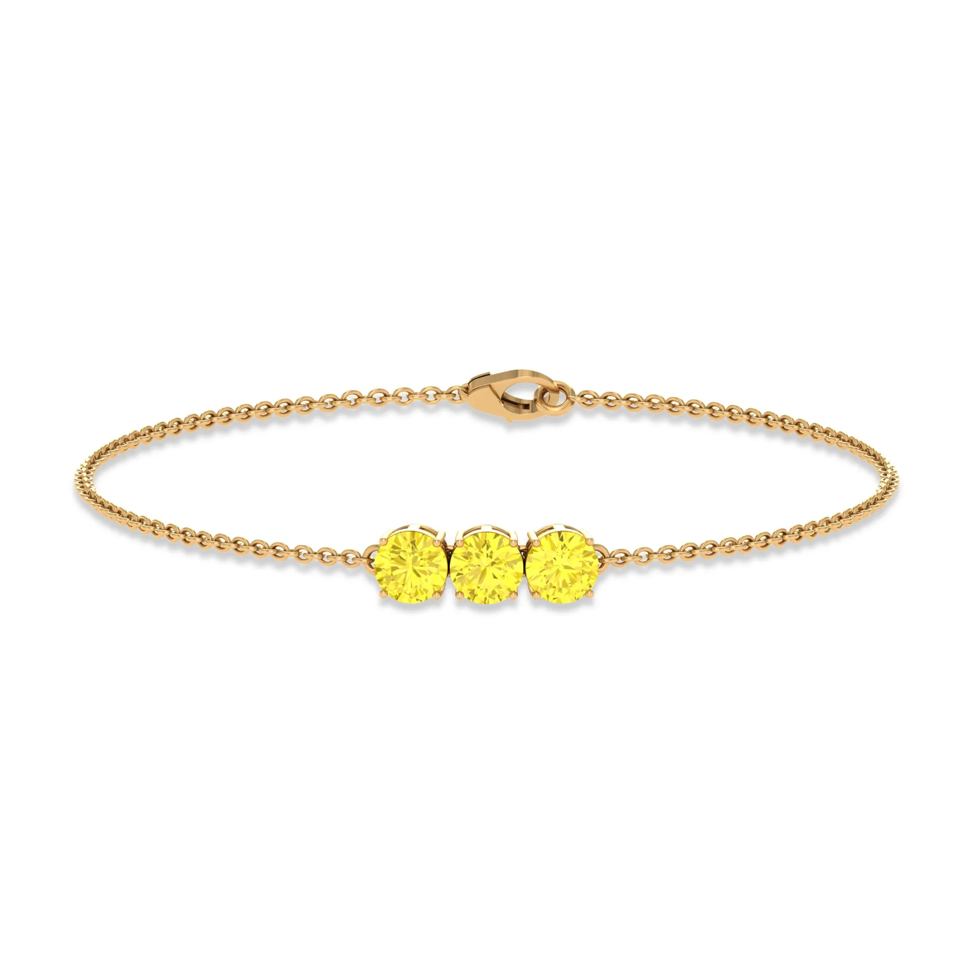 Round Yellow Sapphire Three Stone Chain Bracelet