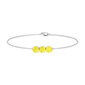 Round Yellow Sapphire Three Stone Chain Bracelet
